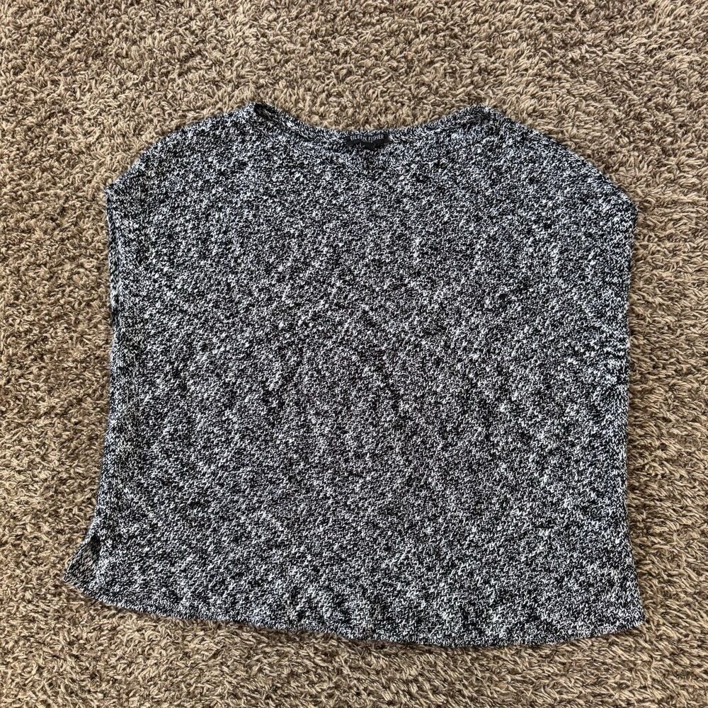 Eileen Fisher Top S Organic Linen Blend Knit Marled Black Minimalist Lagenlook